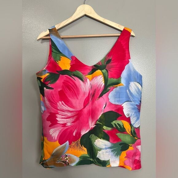 Vintage champagnie International Express silk blouse bright island relaxed Vaca - Picture 3 of 6